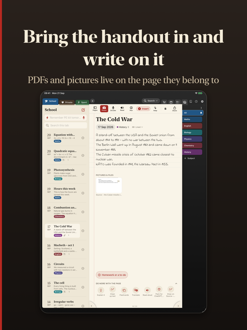 A handout marked up on iPad