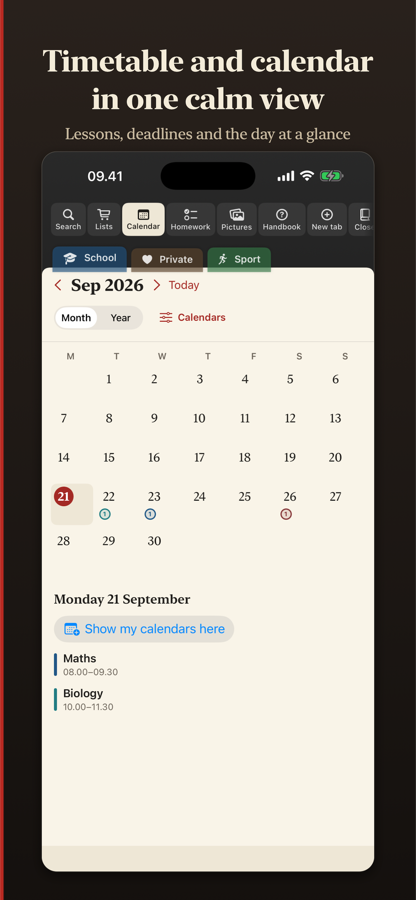 The timetable and the school calendar
