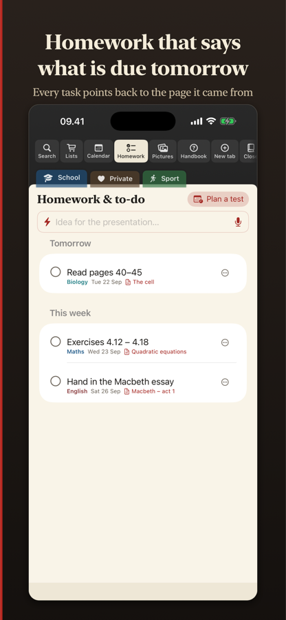 Homework, ticked off as you go